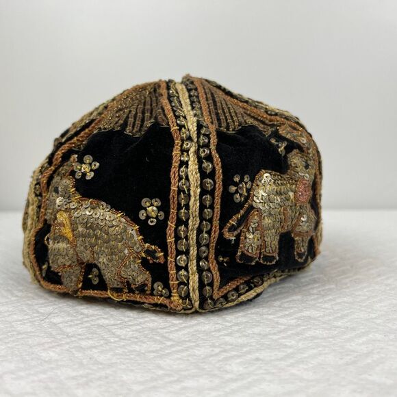 Vintage Adult Embroidered Sequin Thailand Elephants Hat Cap Boho Statement Hand - Picture 8 of 16